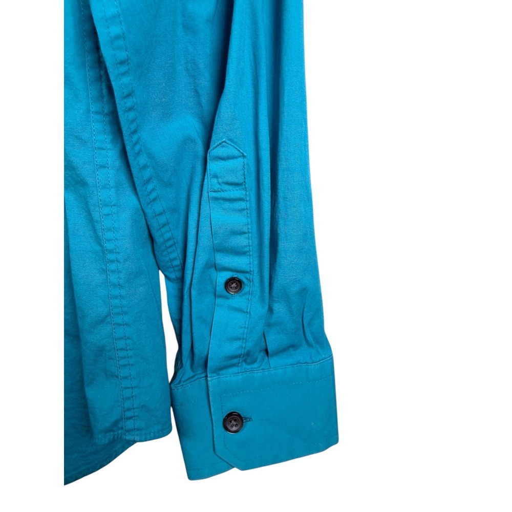 Express 1MX Mens Teal Blue Long Sleeve Button Up Shirt Size Medium Modern Fit - Picture 4 of 4